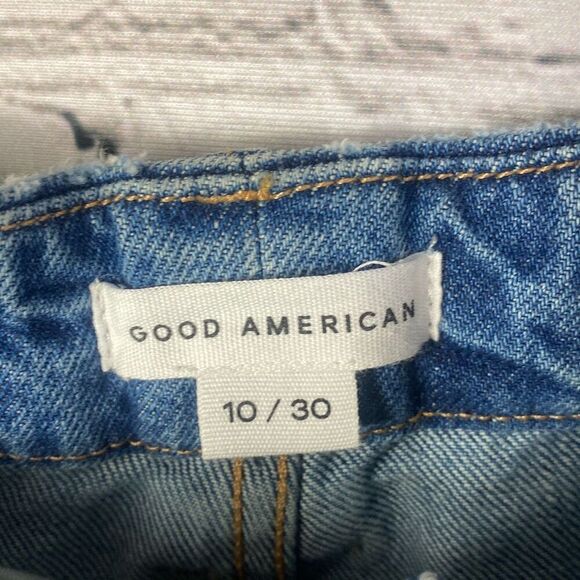 Good American High Rise Always Fits Jeans Medium Wash Distressed Size 10/30 - Picture 6 of 10